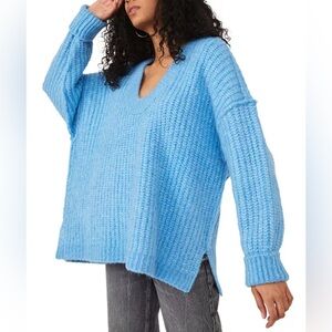 Free People Blue Bell V-Neck Sweater EUC